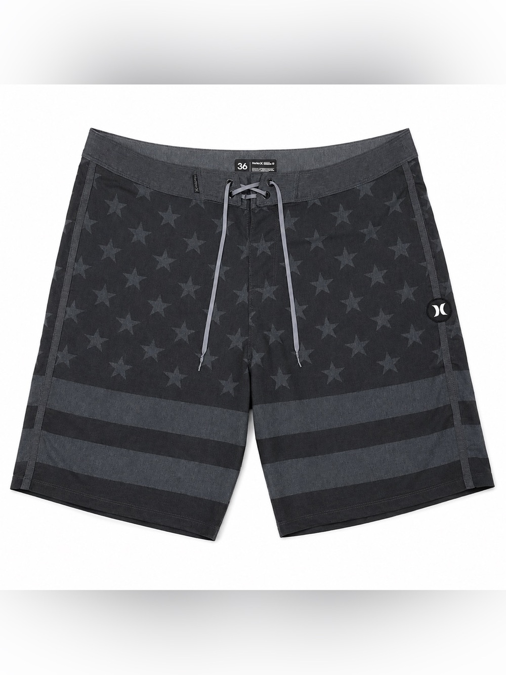 Hurley Phantom Board Shorts Mens 36 Black Gray Star Print Buckle Exclusive Surf